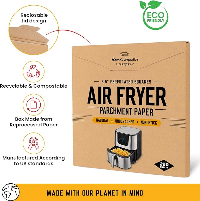 Bamboo Steamer Liner, 8.5" Air Fryer Parchment Paper Liners Sheets ??220pcs Unbleached Bamboo Steamer Basket Liners ??Easy Cleanup, Will Not Burn or Curl, Non-Toxic & Volume Pack by Baker?™s Signature
