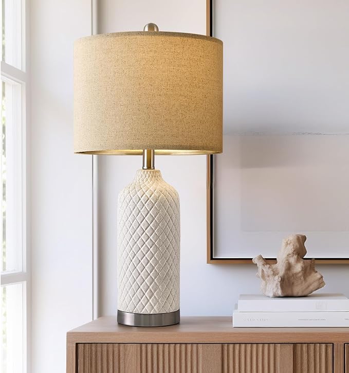 24.25" Single Table Lamp for Bedroom Modern Ceramic Nightstand Lamp White Bedside Lamp Boho Living Room Lamp Farmhouse Bedroom Lamp Side Table Lamp End