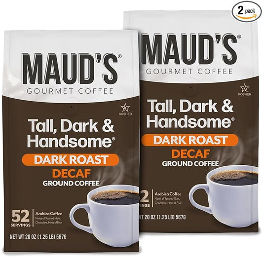 Maud's Decaf Dark Roast Ground Coffee, 2 Bags (40oz), 100% Arabica Coffee, 104 Servings