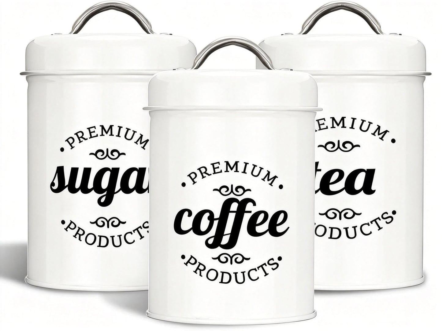 Dxlac 3 Piece Food Jars Canisters Sets, Airtight Coffee Container, Tea Organizer, And Sugar