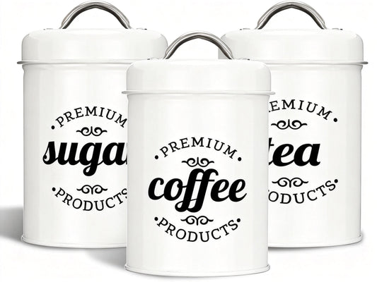 Dxlac 3 Piece Food Jars Canisters Sets, Airtight Coffee Container, Tea Organizer, And Sugar