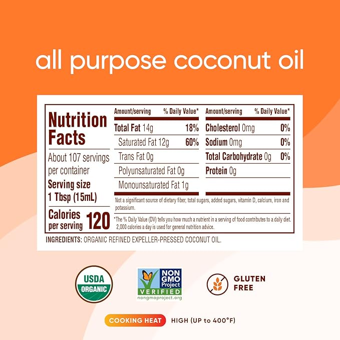 Nutiva Organic Steam-Refined Coconut Oil, 54 Fl Oz, USDA Organic, Non-GMO, Vegan, Keto, Paleo, Neutral Flavor and Aroma for Cooking & Natural Moisturizer for Skin and Hair