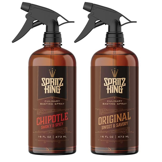 Spritz King Culinary Basting Spray: For Grilling, Smoking, Air Frying - Delicious Dark Bark, Flavorful Crust & Moisture-Sealing Power - Great on Meats or Veggies - Variety Pack of 2 (16 Oz ea)