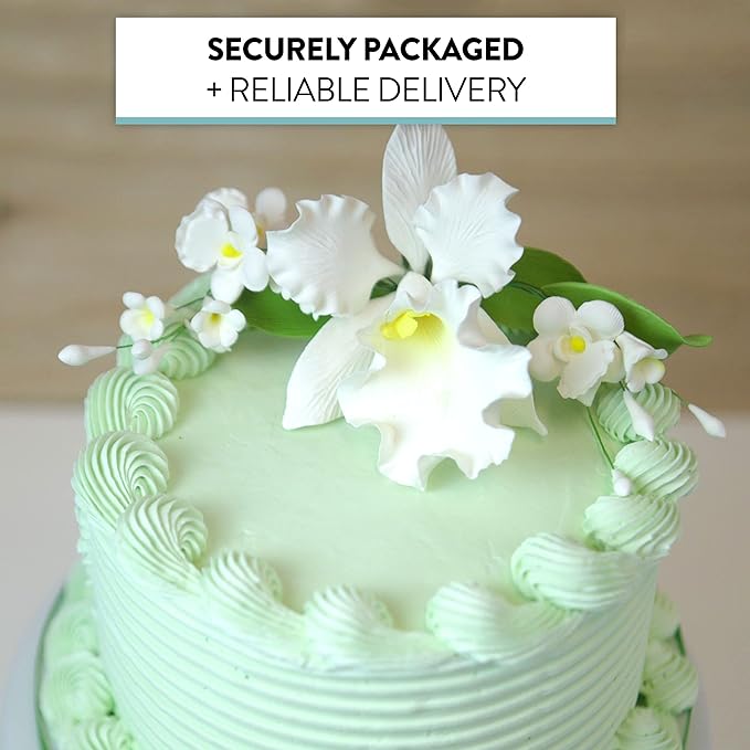 Global Sugar Art Cattleya Orchid Sugar Cake Flowers Arched Spray, White, 1 Count by Chef Alan Tetreault