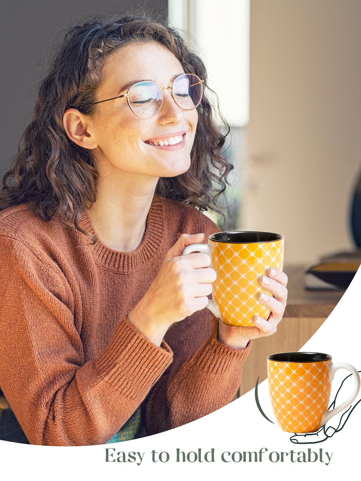 DOWAN 16 OZ Boho-Mosaic Coffee Mugs Set of 6, Large Ceramic Coffee Mugs with Handle, Bohemian Home