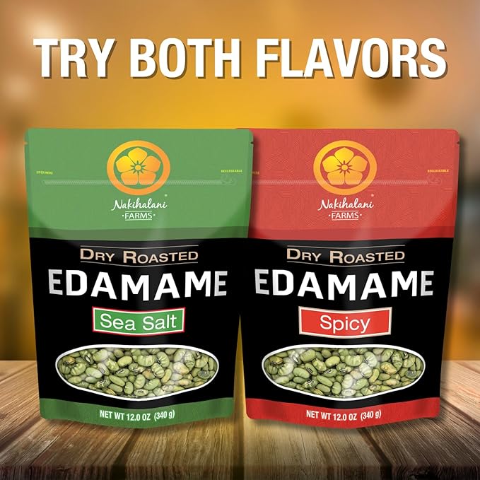 Dry Roasted Edamame Beans Snack by Nakihalani Farm ??Sea Salt (12 oz) Non-GMO Crunchy Soybeans Plant-based High Protein Snack for Adults & Kids Gluten-Free, Nut-Free, Vegan Snack in Resealable Bag