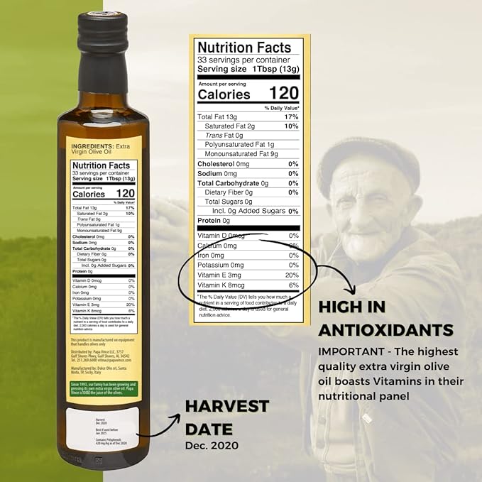 Papa Vince Olive Oil Extra Virgin - First Cold Pressed, Polyphenol Rich Olive Oil (EVOO). Chili Pepper Agrumato, Unfiltered, Single Sourced, Glass Bottle, Family made, Sicily, Italy