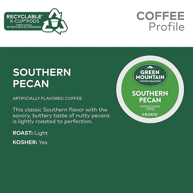 Green Mountain Coffee Roasters Southern Pecan Keurig Single-Serve K-Cup pods, Light Roast Coffee, 60 Count (6 Packs of 10)