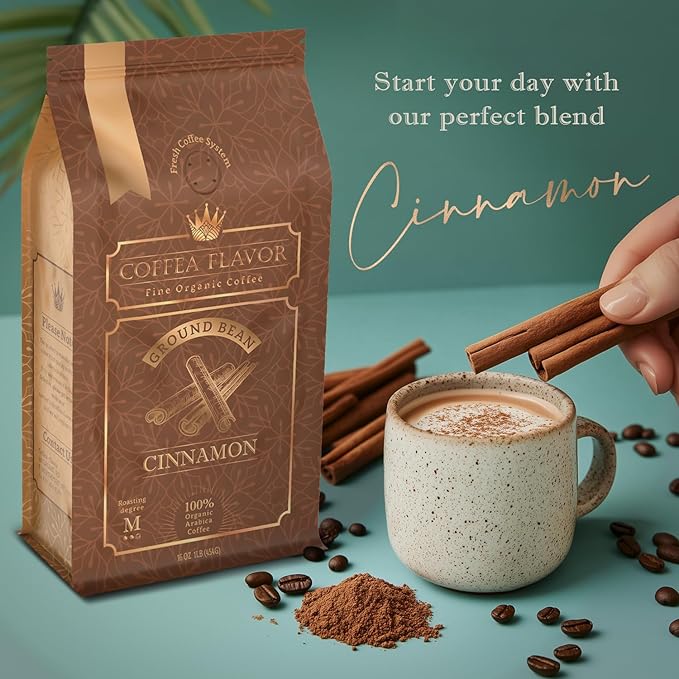 Flavored Ground Coffee ??Cinnamon, 100% Arabica, Single Origin, Medium Roast, USDA Organic, Naturally Flavored ??by Coffea Flavor