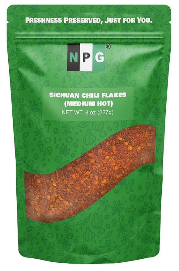 NPG Authentic Sichuan Chili Flakes 8 Ounces, Medium Hot, Szechuan Crushed Red Pepper Flakes Bulk, Essential Spice Seasoning for Making Kimchi, Chili Oil, Stir-fry, Pizza, Salads, and Tacos