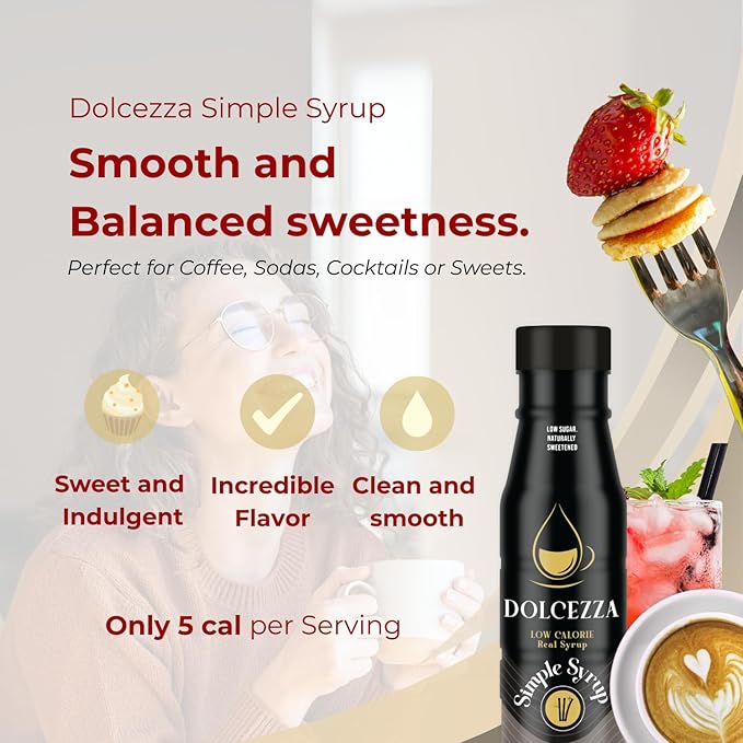 Dolcezza Allulose Simple Syrup, All Natural Low Sugar Sweetener for Coffee, Baking, and Drinks. Keto Friendly Monkfruit Blend. No Stevia or Artificial Sweeteners. No Aftertaste. 12 fl oz