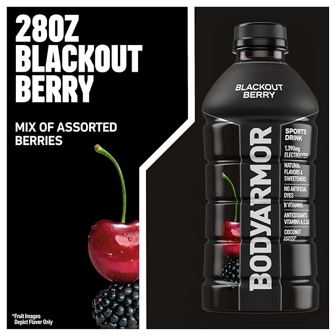 BODYARMOR Sports Drink Sports Beverage, Blackout Berry, Coconut Water Hydration, Natural Flavors With Vitamins, Potassium-Packed Electrolytes, Perfect For Athletes, 28 Fl Oz (Pack of 15)