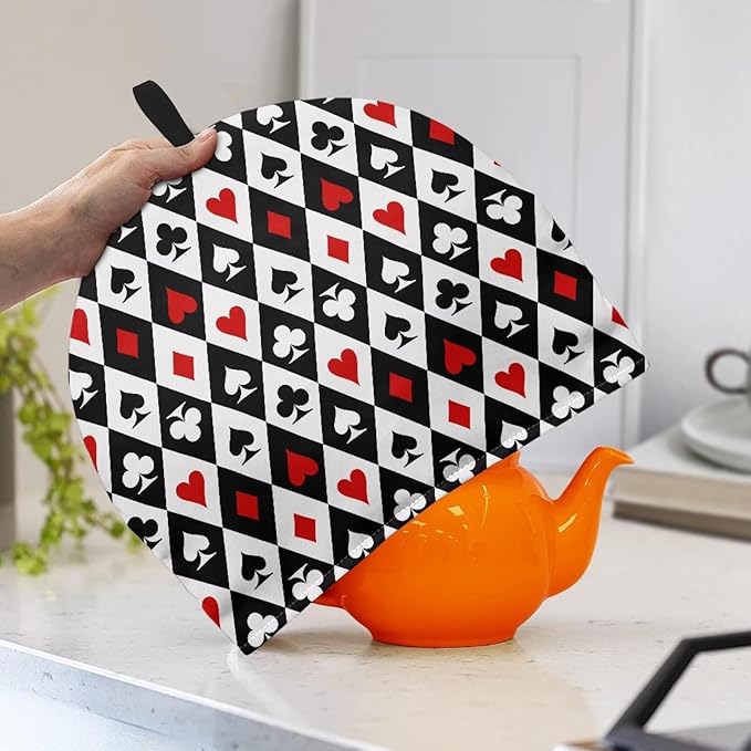 Poker Suit Print Large Tea Cozy for Teapot Extra Thick Tea Pot Cover Home Kitchen Decoration Insulated Teapot Cozy Dust Kitchen Accessories for Home Daily