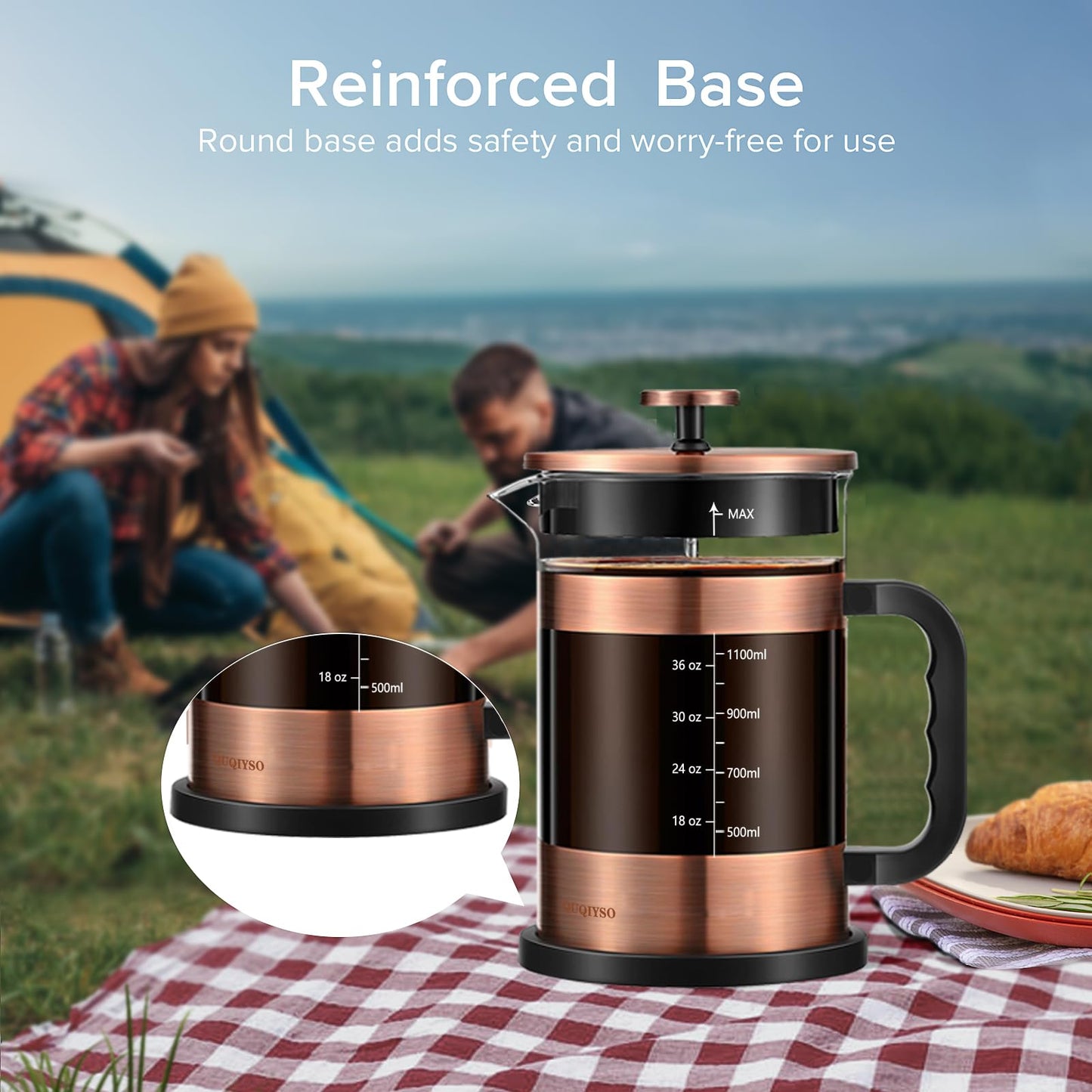 QUQIYSO French Press Coffee Maker 51oz, Large French Press, Thickened Glass
