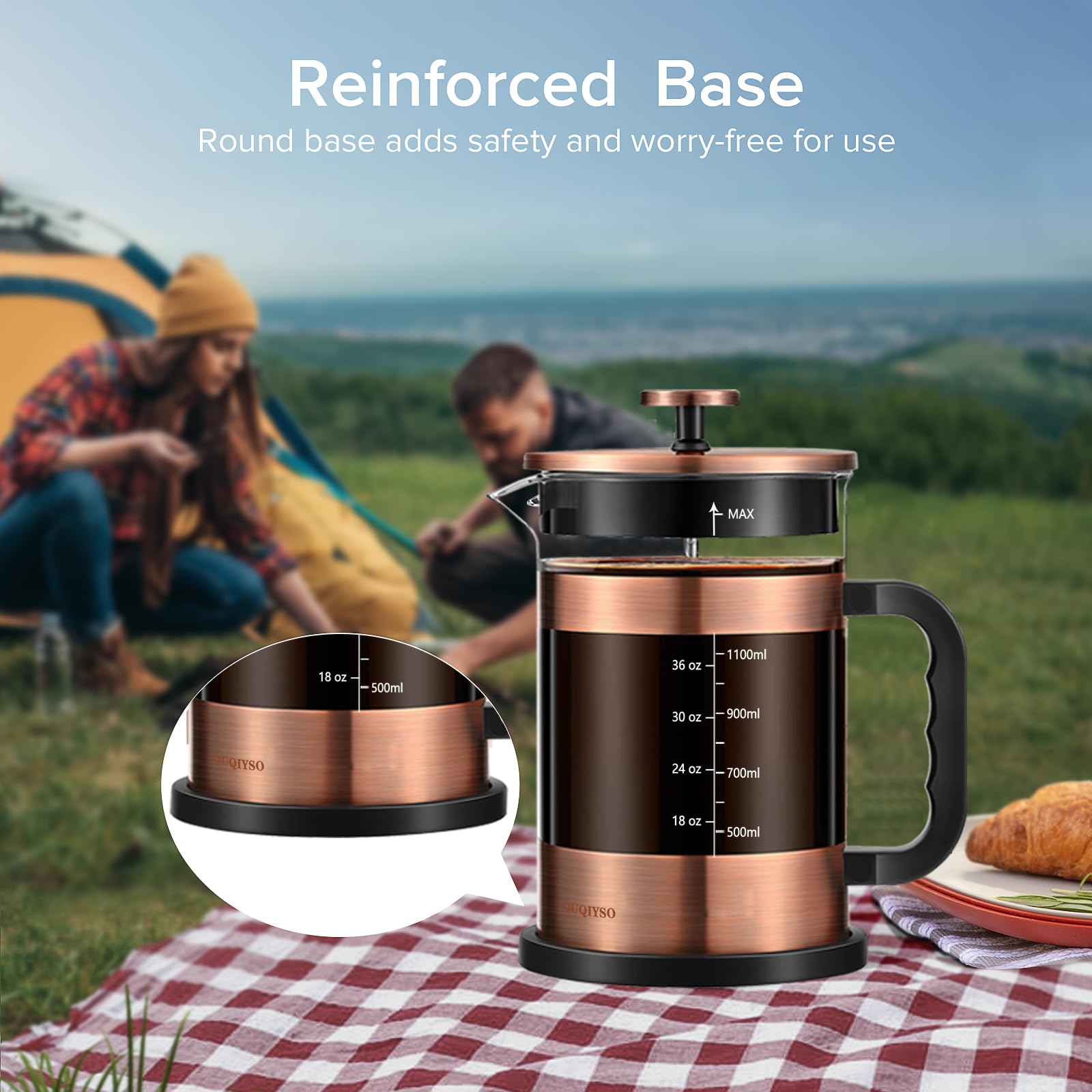 QUQIYSO French Press Coffee Maker 51oz, Large French Press, Thickened Glass