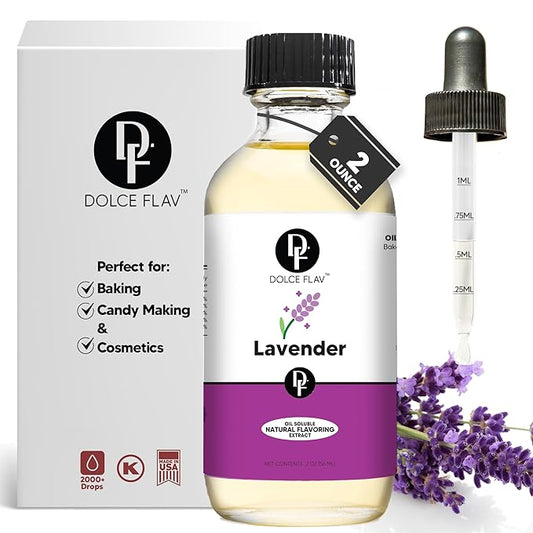 Dolce Flav Natural Lavender Extract ??2 Ounce Oil-Soluble Kosher, Sugar-Free, Concentrated Floral Lavender Flavoring for Baking, Chocolates & Desserts, Includes Measured Dropper