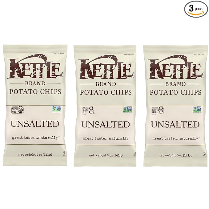 Kettle Chips Unsalted 5 Ounce (Pack of 3)