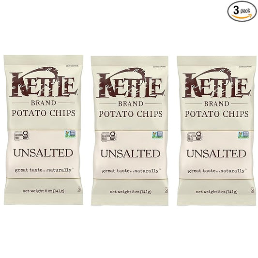 Kettle Chips Unsalted 5 Ounce (Pack of 3)