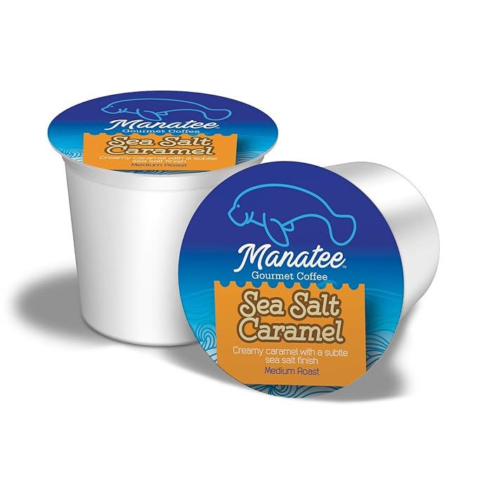 Manatee Gourmet Coffee Single Serve Pods for Keurig 2.0 K Cup Brewers, Medium Roast, Sea Salt Caramel, 12 Count