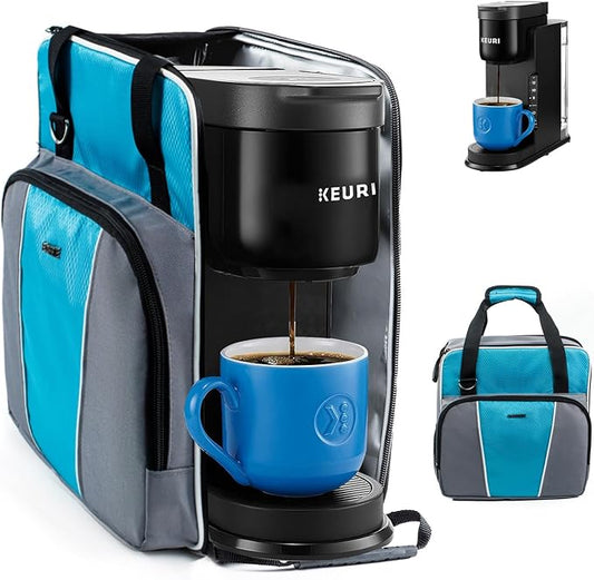 BAGSPRITE Coffee Maker Travel Bag Compatible with Keurig K-Express Coffee Maker, K-Iced Single Serve Coffee Brewer Carrying Case with Multiple Pockets for K-Cup Pods, Storage Bag With Shoulder Strap