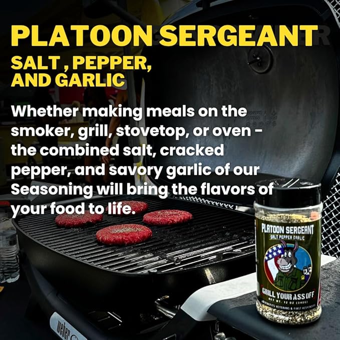 GYAO PSG Salt Pepper Garlic Seasoning – All-Natural BBQ Seasoning for Steak, Burgers, Pork & Chicken – MSG & Gluten -USA Made & 100% Veteran Owned