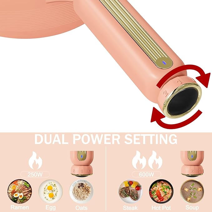 TOPWIT Hot Pot Electric with Steamer, ?윇?릩 Electric Pot, Non-Stick Portable Cooker, Portable Pot, Saut챕 Pan for Steak, Egg, Ramen, Soup with Dual Power Control (Silicone Spatula Included), Peach