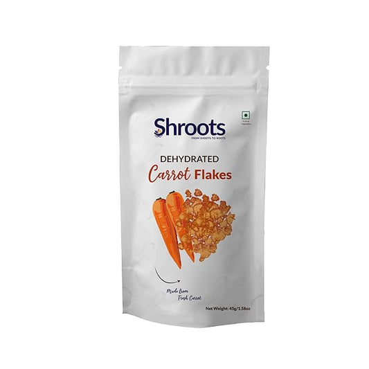 SHROOTS Dehydrated Carrot Flakes Pure Vegetarian Gluten-Free No Added Salt Easy Cooking Essential Machine Dried Vegetables with Natural Aroma Ideal for Camping or Everyday Meals 1.59 oz, Pack of 1
