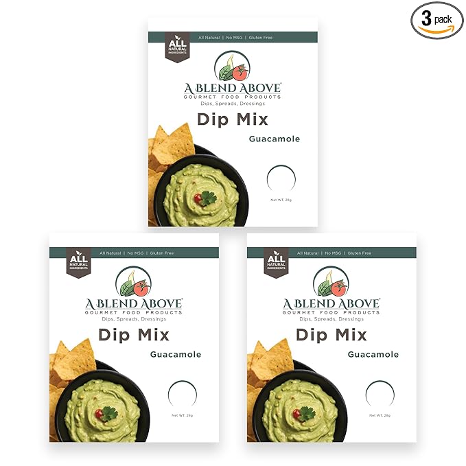 A Blend Above Guacamole Dip Mix, 3 Packs, 1 oz. Each, Makes 16 Ounces, Gluten-Free, No MSG, All Natural, No Preservatives, Vegan Friendly, Keto Friendly, Vegetable Dip, Chip Dip, Low Carb, Easy to Make