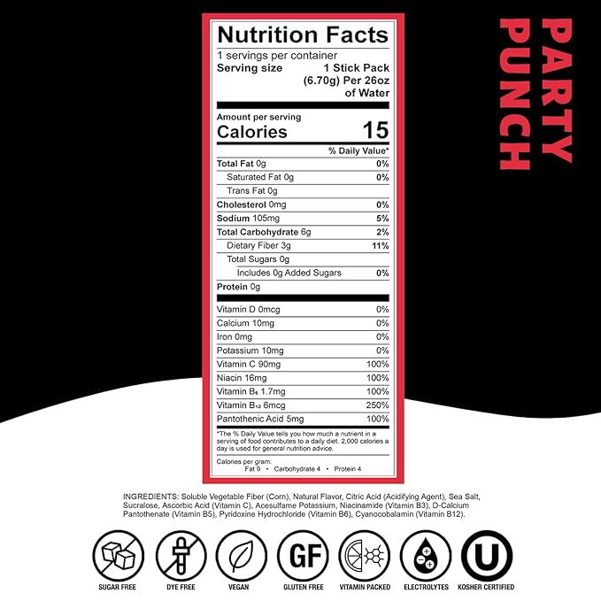 Devotion Nutrition HydroFLEX Water Flavoring Packets ??Sugar-Free Hydration with Vitamins & Electrolytes ??Dye-Free, Gluten-Free (Party Punch) 12-Pack Drink Mix