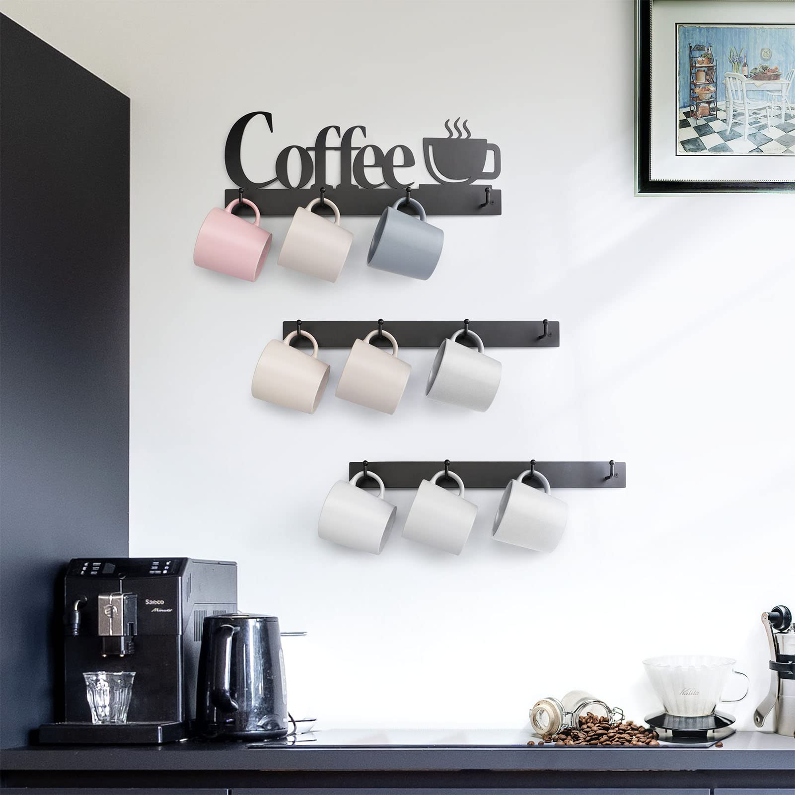 HULISEN Coffee Mug Wall Rack, Coffee Cup Holder Wall Mounted with 12 Hooks