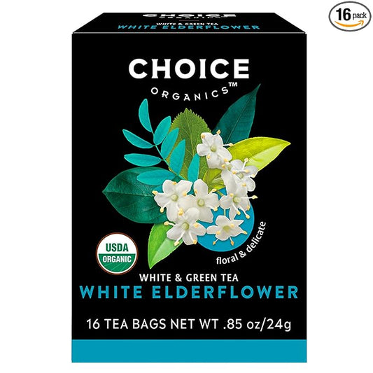 Choice Organic Teas White Elderflower Tea - Organic White & Green Tea - 16 Tea Bags (Pack of 1)