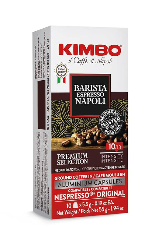 Kimbo Barista Napoli Espresso Aluminium Capsules, Nespresso Compatible | Smooth & Rich Italian Espresso | Medium Dark Roast, 10 Count