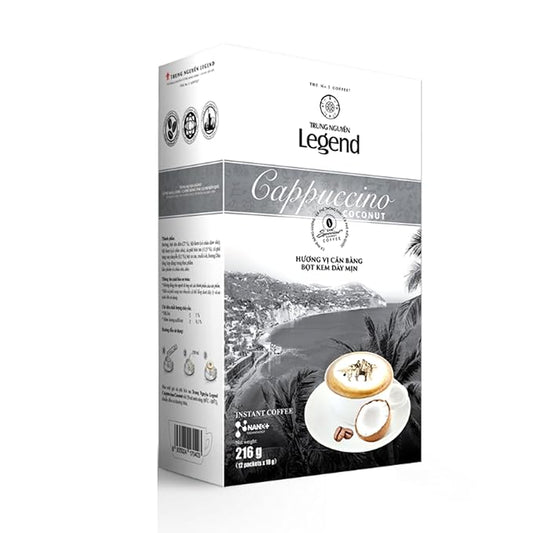 TRUNG NGUYEN LEGEND Cappuccino Coconut Instant Coffee Single Served Stick for Energy Boost (8oz - Box of 12 Sticks)