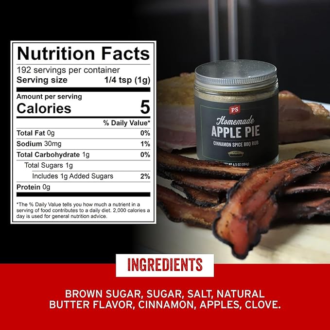 PS Seasoning Apple Pie Rub - Sweet and Smoky Cinnamon BBQ Seasoning for Smoking, Grilling, Baking - Buttery Apple Cinnamon Dry BBQ Rubs and Spices for Grilling Pork Chops, Ribs, Tenderloin, Turkey