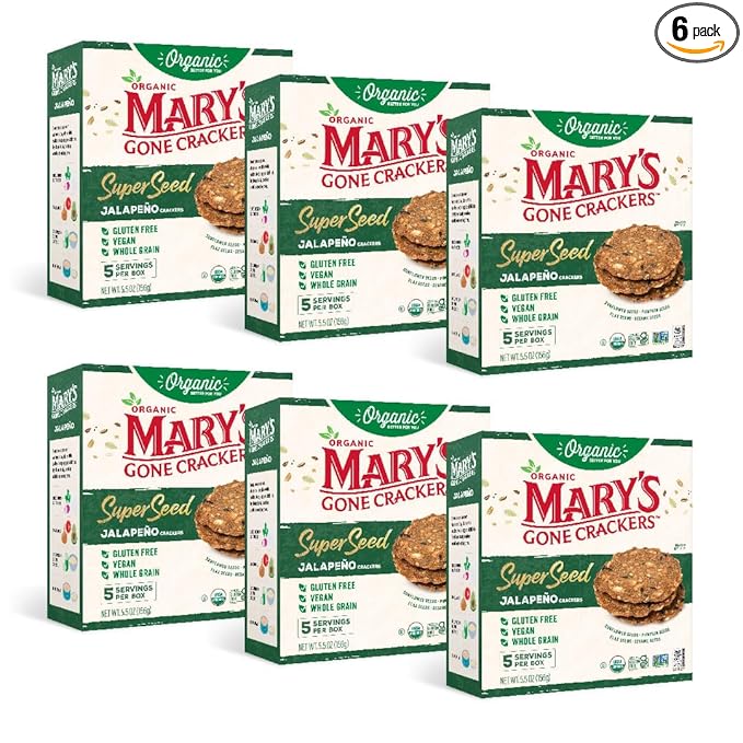 Mary's Gone Crackers Super Seed Jalapeno Crackers, Vegan Friendly, Kosher, USDA Certified Organic, Gluten Free & Non-GMO, 5.50 Ounce (Pack of 6)
