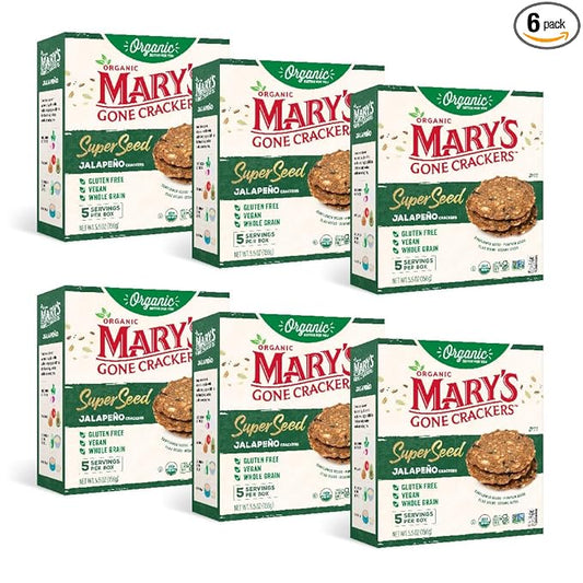Mary's Gone Crackers Super Seed Jalapeno Crackers, Vegan Friendly, Kosher, USDA Certified Organic, Gluten Free & Non-GMO, 5.50 Ounce (Pack of 6)