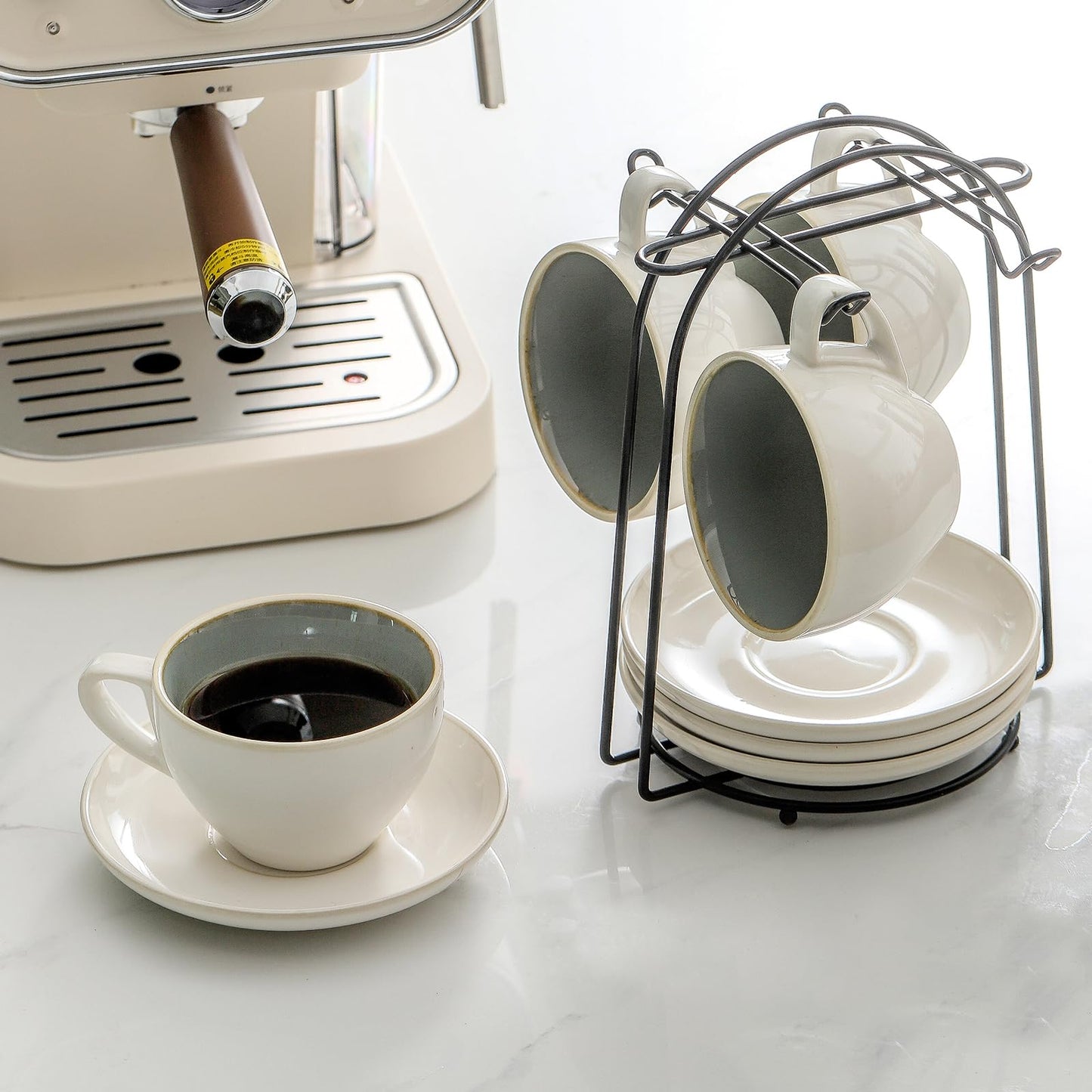 Stackable Cappuccino Cup Set of 4 [8oz] Activated-Glazed Ceramic Coffee Cup