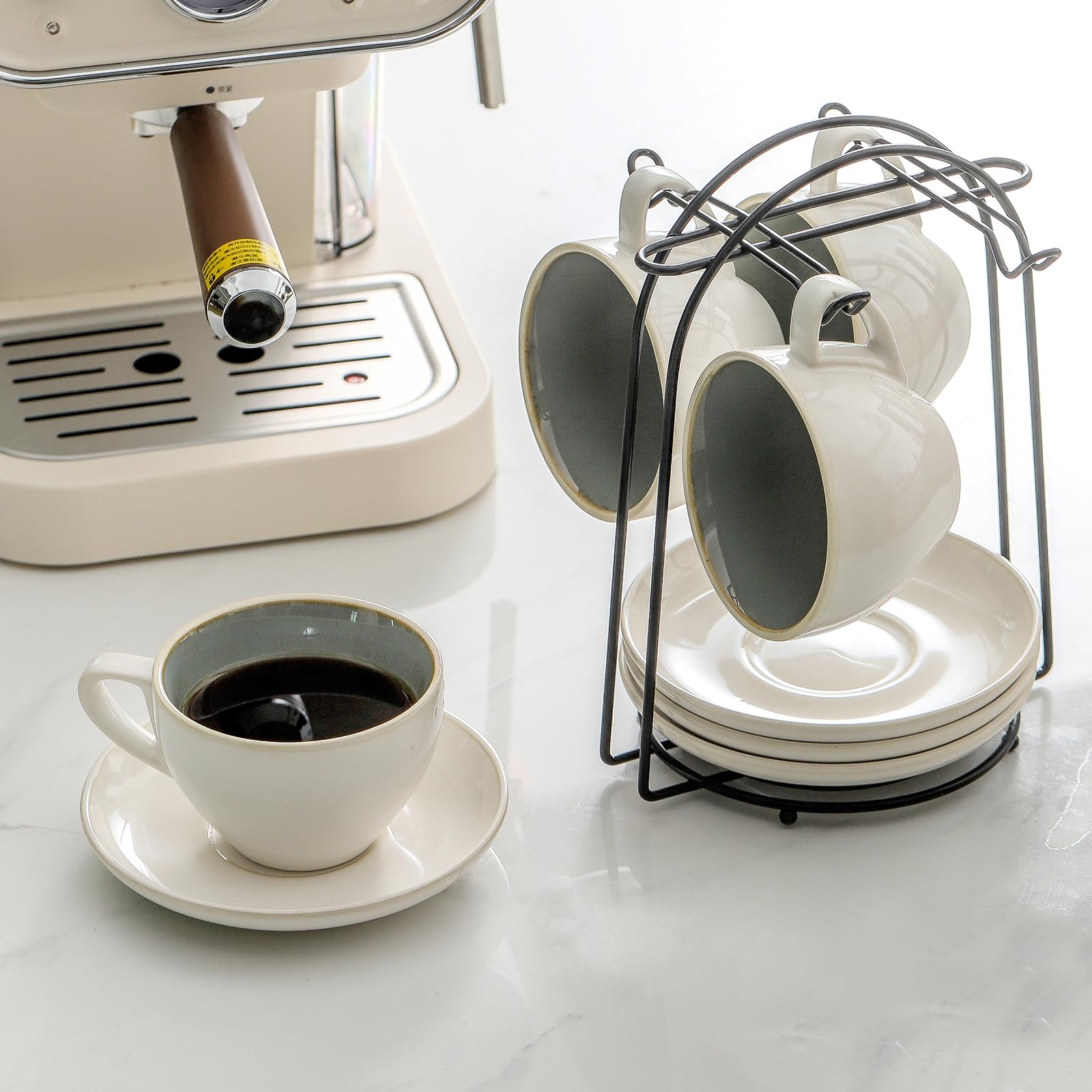 Stackable Cappuccino Cup Set of 4 [8oz] Activated-Glazed Ceramic Coffee Cup