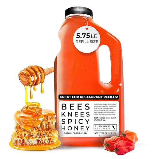 Bees Knees Spicy Honey, 92 oz Bulk Bottle Pure Honey Infused with Oleoresin Habanero Peppers, Gluten Free, Paleo Friendly, Wildflower Natural Hot Sauce Gifts, Food Gifts