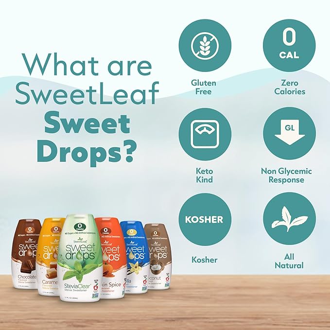 SweetLeaf Sweet Drops Caramel Stevia Liquid Sweetener - Flavor Foods, Keto Coffee with Sugar Free, 0 Calorie, Non-Glycemic Response SweetLeaf Stevia Drops, 1.7 Fl Oz Ea (Pack of 2)