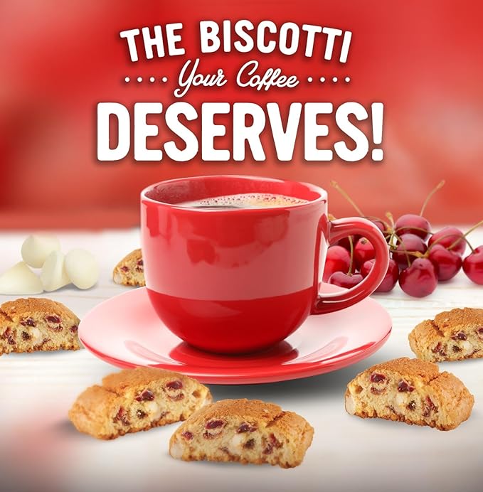 Cooper Street Twice-Baked Cherry White Chip Biscotti Cookies (16 oz) ??Over 50 Biscotti Cookies per Bag Loaded with Real Fruit, Traditional Italian Style Snacks - Dairy, Peanut & Soy Free, Kosher