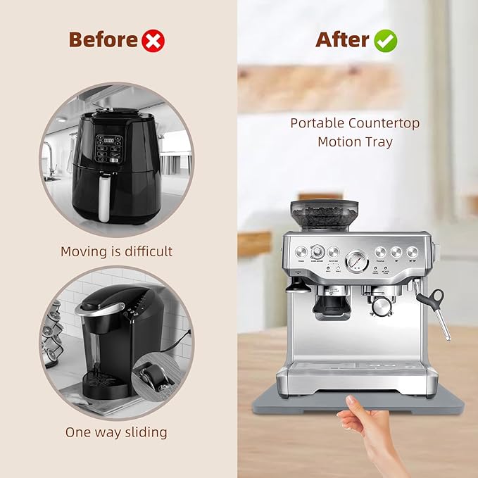 360째 Rolling Tray Bamboo Appliance Slider for Kitchen Appliances, for Breville Espresso Machine Accessories, Sliding Tray for Coffee Maker Appliances Mat Easily from Under The Cabinet Gray 13"횞15.7"