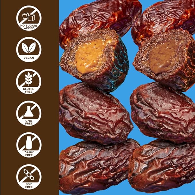 Realsy Pitted & Stuffed Medjool Dates, Organic Dates with No Sugar Added, Gluten-Free, Vegan, Good Source of Fiber, Low Glycemic Index, All Natural Healthy Snack (Variety 6 Pack)