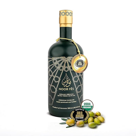 NOOR FÈS 20+ Awards EVOO | Polyphenol Rich 584 mg/kg | USDA Organic Extra Virgin Olive Oil |