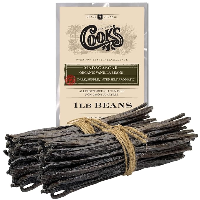 16 oz (1 lb) Organic Madagascar Whole Vanilla Beans, Grade A Vanilla Pods, Premium Vanilla Beans for Making Extract & Baking - Cook?™s