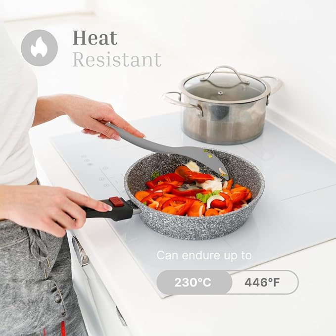 Silicone Utensils 3-Piece Set ??Rubber Spatula, Slotted Turner, and Rice Paddle ??Complete Heat-Resistant Set for Non-Stick Cookware ??Kitchen Tools and Accessories for Cooking & Baking ??Grey