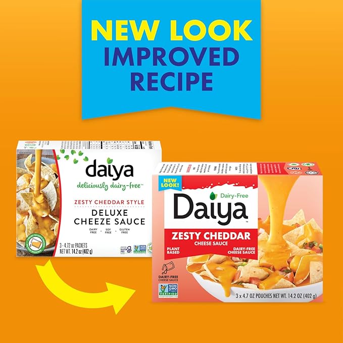 Daiya Dairy Free Zesty Cheddar Cheese Sauce, Plant Based Rich, Creamy, Cheesy Sauce, 14.2 oz (Pack of 8)