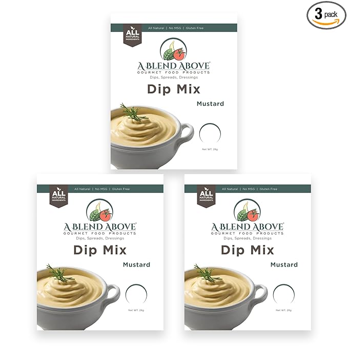 A Blend Above Mustard Dip Mix, 3 Packs, 1 oz. Each, Makes 16 Ounces, Gluten-Free, No MSG, All Natural, No Preservatives, Vegan Friendly, Keto Friendly, Vegetable Dip, Chip Dip, Low Carb, Easy to Make