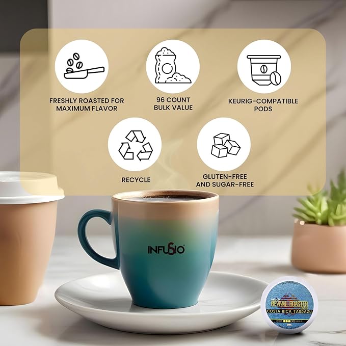 InfuSio Coffee Pods ??Revival Roaster Collection - 96 Count, Single Serve Coffee Pods for Keurig K Cupì§?Brewers, Compatible with Keurig 2.0 Brewers Costa Rica Tarrazu (Medium Roast Coffee)