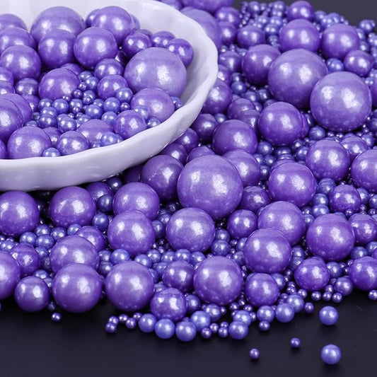Purple Sprinkles for Cake Decorating, Pearl Sugar in Mix Sizes 130g/4.6oz, Baking Cupcakes, Donuts, Macarons Baking Toppings, Wedding Celebration Birthday Party Supplies